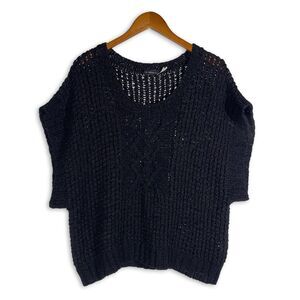 The Addison Story Black Open Knit Crochet Oversized Sweater Medium Edgy Boho